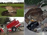 Sinkholes- like one in Florida at top left, California at bottom left, and Wisconsin at right- have appeared across the U.S. due to shifting ground stability after storms
