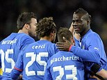 Comeback: Italy celebrate their equaliser with the AC Milan forward