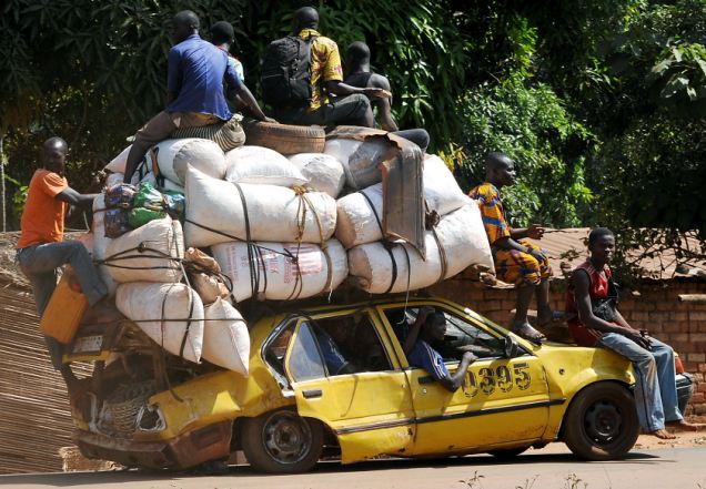 Escape: People leave Damara, the last strategic town between the rebels from the SELEKA coalition and the country's capital Bangui as the commader of the regional African force FOMAC warned rebels saying it would 'amount to a declaration of war
