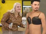 Keeping his housemates entertained: CBB's Rylan Clark plays dress up as he gets his hands on Claire Richards' bra