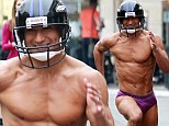 Maria Lopez showed off his muscled physique when he went streaking on Tuesday at The Grove in Los Angeles