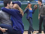 Jennifer Love Hewitt and co-star Brian Hallisay seen filming a baseball scene for The Client List