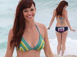 Hometown girl: Jessica Sutta shows off her Pussycat Doll figure as she frolics on Miami Beach during Ultra Music Festival