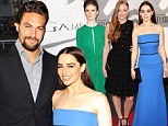 Emilia Clarke is reunited with former on-screen husband Jason Momoa as she attends Games Of Thrones premiere alongside glamorous female co-stars 