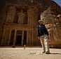 High-profile tourist: President Obama stops in front of the Treasury as he takes a walking tour of the ancient historic and archaeological site of Petra in Jordan