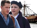 Ginnifer Goodwin, Josh Dallas, Emilie de Ravin, Lana Parrilla and Colin O'Donoghue film scenes onboard Captain Hook's pirate ship for their hit show Once Uopn A Time in Vancouver, Canada