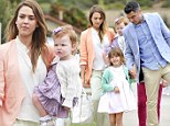 Going to see Grandpa! Jessica Alba and family don preppy pastels for a neighbourhood Easter party