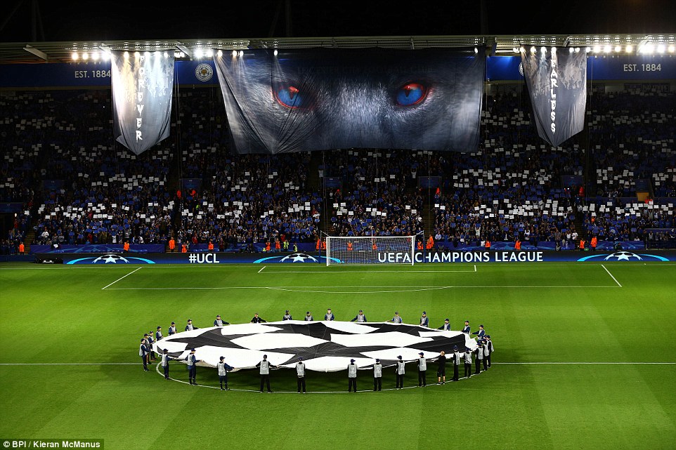 Leicester unfurled an enormous Foxes 'Forever Fearless' banner ahead of their home Champions League debut