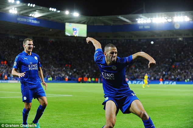 Islam Slimani celebrates scoring the only goal of the game as Leicester beat Porto on Tuesday