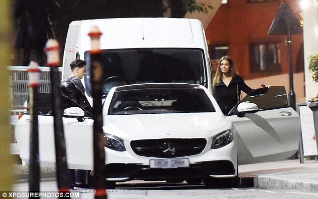 The pair stepped into the Arsenal defender's white Mercedes Benz after the meal