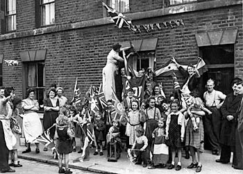 VE Day celebrations.Once Prime Minister Winston Churchill had confirmed the news on the radio, millions poured on to the streets in jubilation  up and down the country